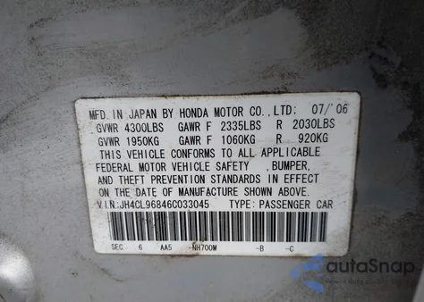 2006 Acura Tsx from USA, damaged, VIN JH4CL96846C033045